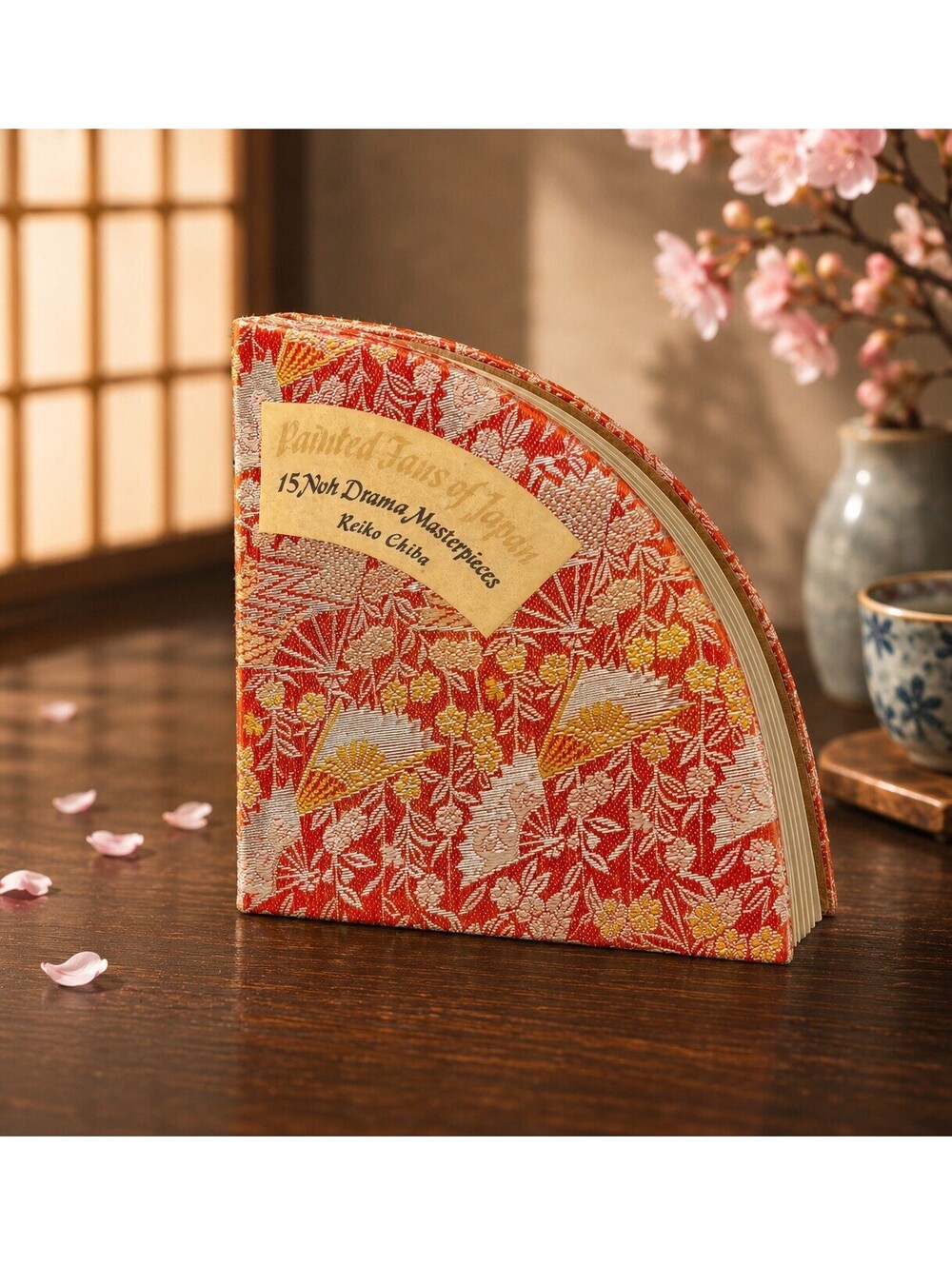 Tuttle 1974 Painted Fans of Japan Noh Drama Hardcover Book, 5x5”